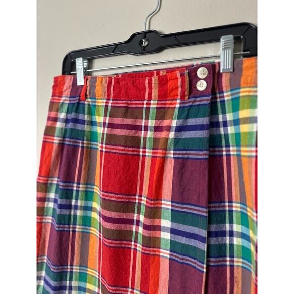 Vintage Talbots Madras Plaid Wrap Midi Skirt Size 14 Cotton Preppy Retro Color - Picture 2 of 9